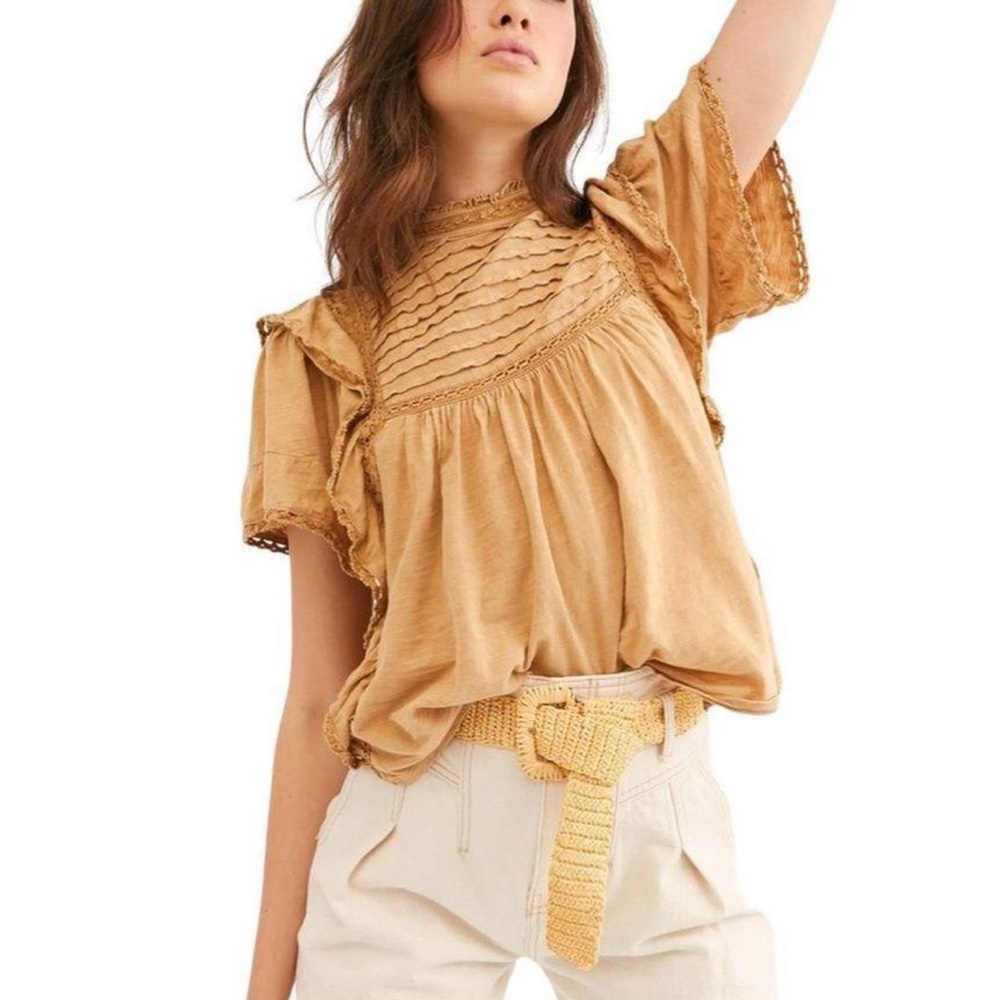 New fall mustard yellow crochet lacy top
